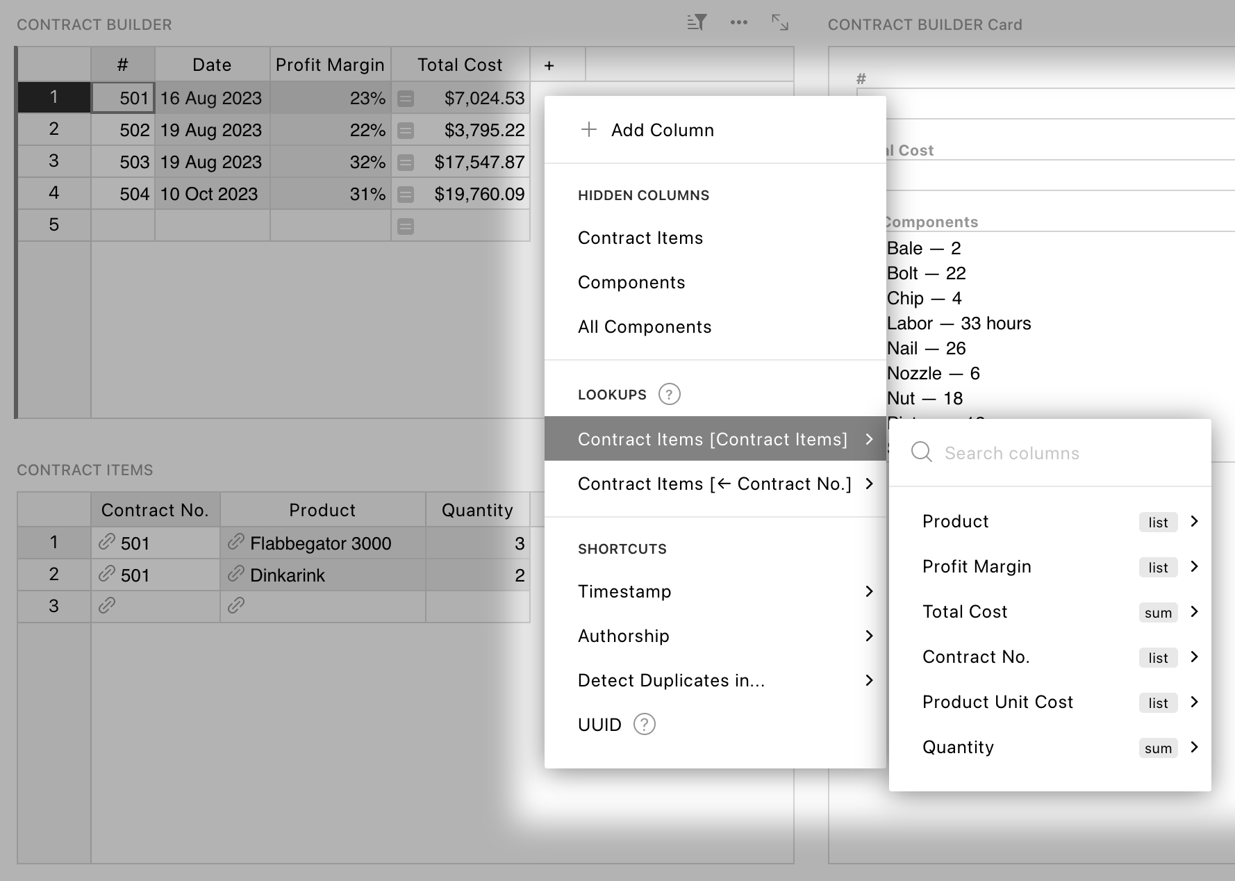 Formula shortcuts